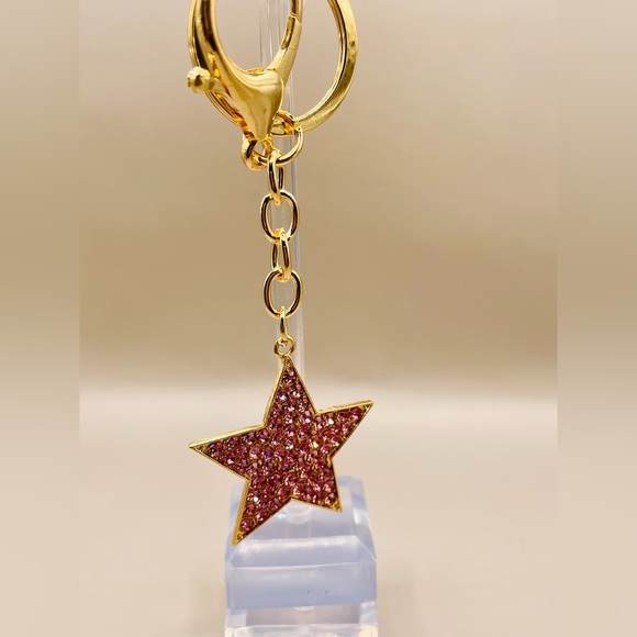 Star pink rhinestone key chain. Key ring. Purse, bag, backpack charms. Bling - Picture 2 of 4